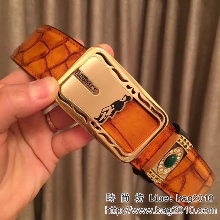 愛馬仕HERMES 純手工美洲鱷魚無拼接肚皮 海外專櫃高端男士皮帶 HHG1208